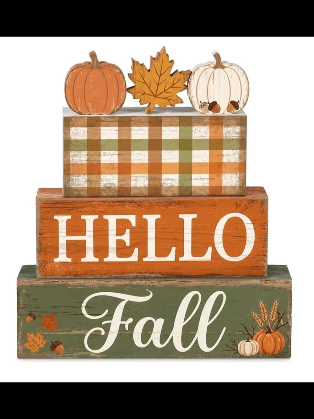 Hello Fall Wooden Block Decor - Orange & Green - Picture 3 of 4